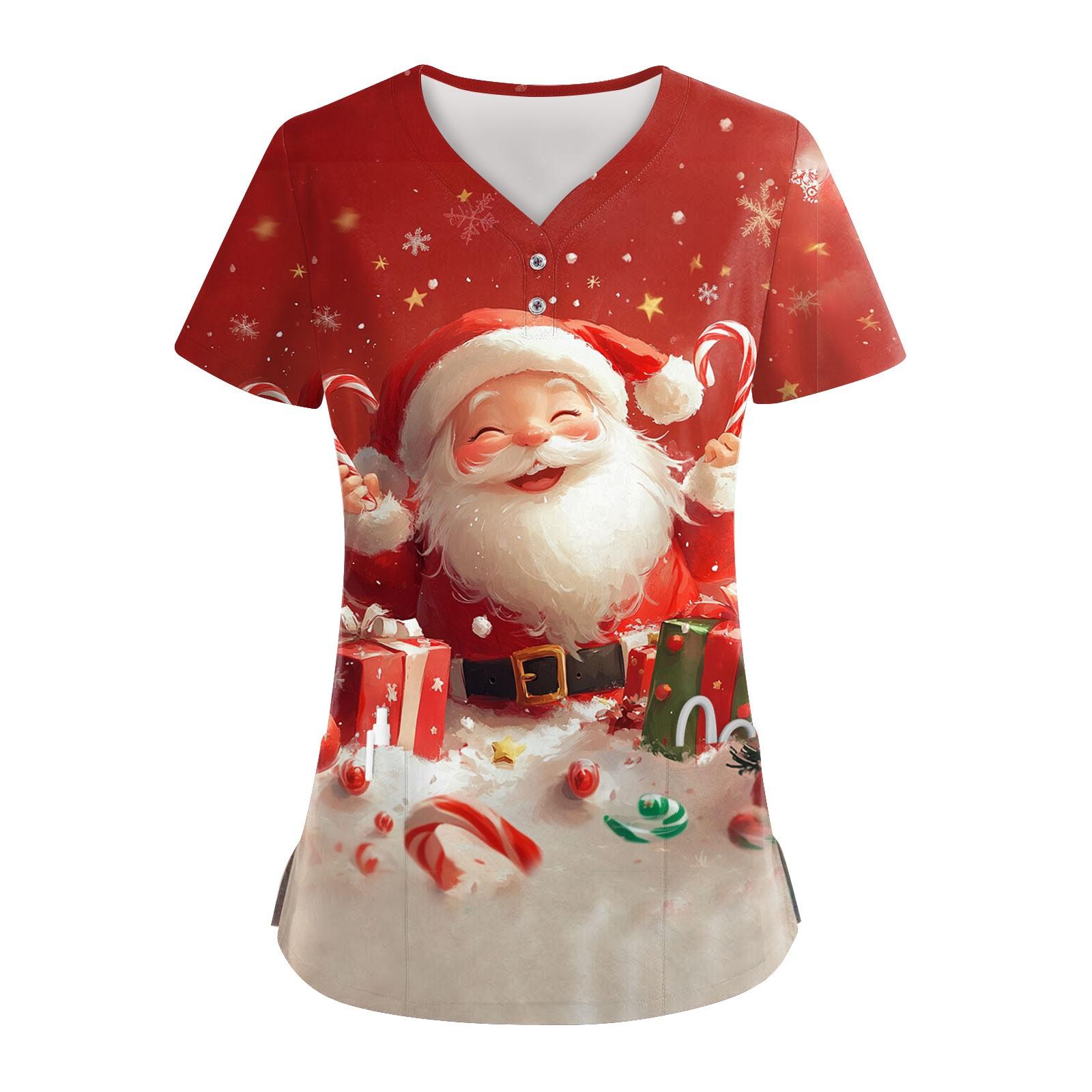 Женские модные повседневные топы с V-образным вырезом и рождественским принтом — фото 8