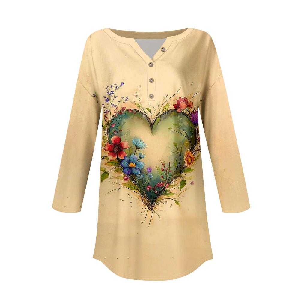 Tee Shirts For Women Fall Casual 3/4 Long Sleeve Button Shirts Sweatshirt Vintage  Top Pullover