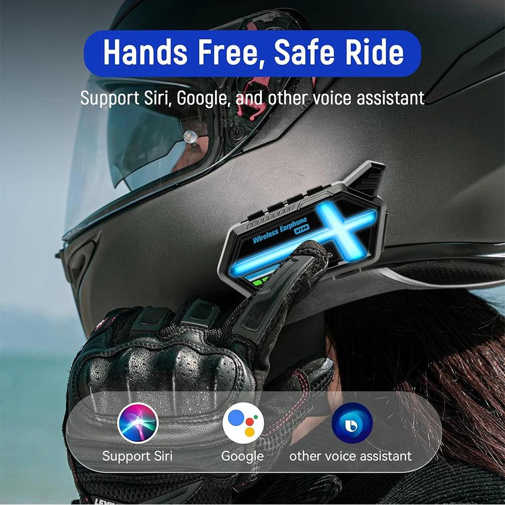 800M Full Duplex Motorcycle Helmet Intercom Headset 5.4 Bluetooth Intercomunicador Waterproof with Voice Assistant Ambient Lamp
