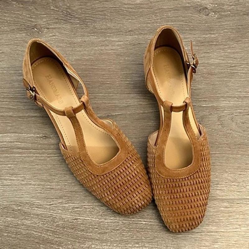 Fashion 2025 New Retro Woven Beautiful Roman Sandals Women's Mary Jane Block Heel Baotou Single Shoes