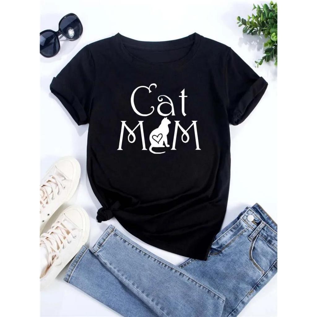 Cute Cat Print Women's T-shirt Casual Short-sleeved Blouse Summer Women's Cartoon Street Wear Y2k Clothing