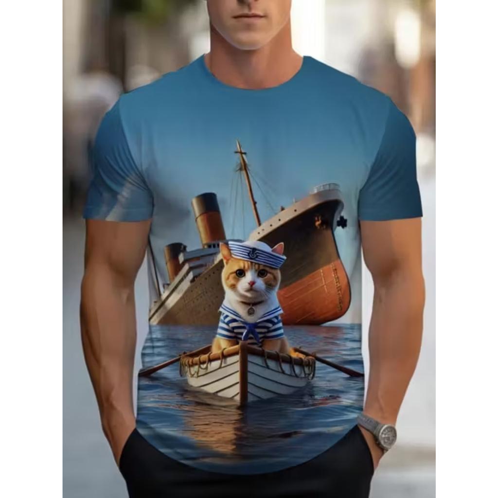 New Summer Men's Fashion T-shirt Personality Animal Pattern Printed Men's T-shirt Top