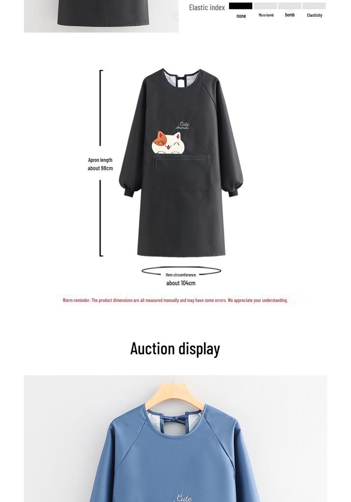 Fashionable Cartoon Waterproof Long-Sleeved Kitchen Apron for Women