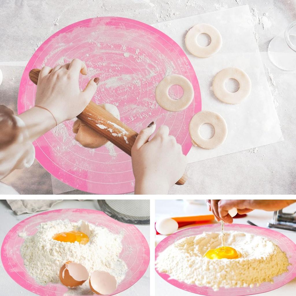 Silicone Cake Mat, 12 Inch Round Silicone Mat, Cake Mat with Measurements, Cake Turntable Mat, Reble Cookie Mat for Rolling Dough, Non-Stick Heat
