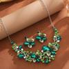 Retro Pastoral Cross Necklace and Earring Set with Flower Pendant and Colored Gemstones