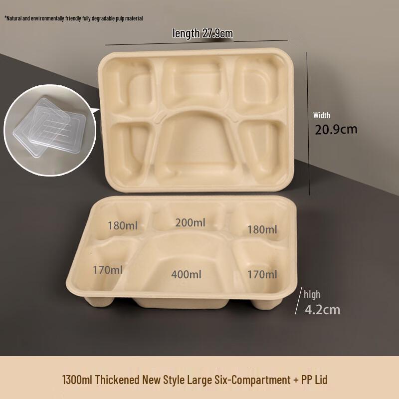 Disposable 6-Compartment Paper Meal Prep Containers