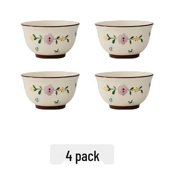 Japanese Ceramic Rice Bowl with Embossed Floral Design - Stylish Dinnerware for Soup and Rice