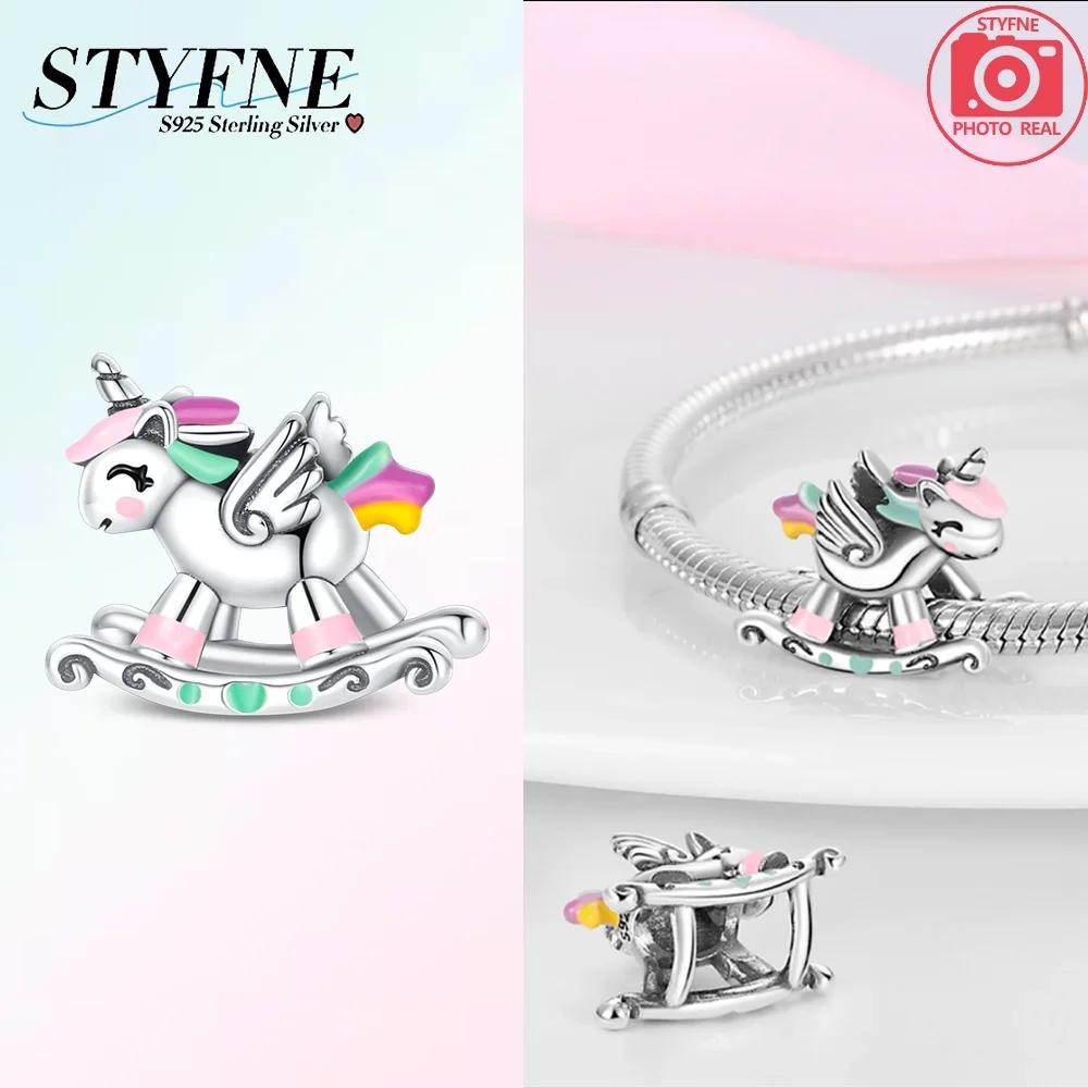Exquisite Pink Color Charms Beads Copper Cute Girl Wonderland Unicorn Colour Heart Shape Pendant Fit Bangle Bracelet Jewelry