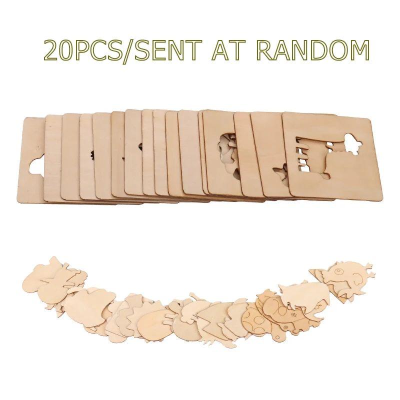 

20pcs Montessori Kids Drawing Toys Wooden DIY Painting Stencils Template Craft Toys Puzzle Educational Toys for kids Gifts