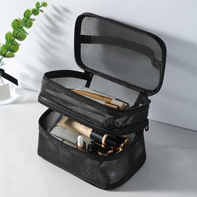 Double-layer Cosmetic Bag, Toilet Bag, Travel Mesh Cosmetic Storage Bag, Large-capacity Beauty Box, Cosmetic Tissue Bag with Handle.
