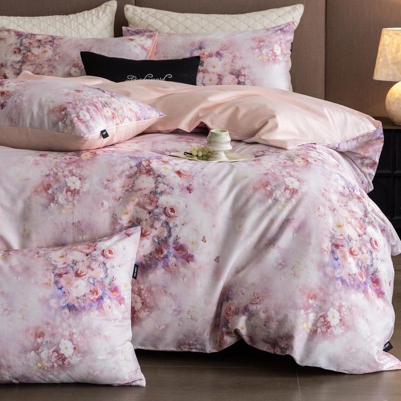 French Pastoral Oil Painting Style 100S Pure Cotton Satin Long-Staple Cotton Four-Piece Digital Printing Bedding