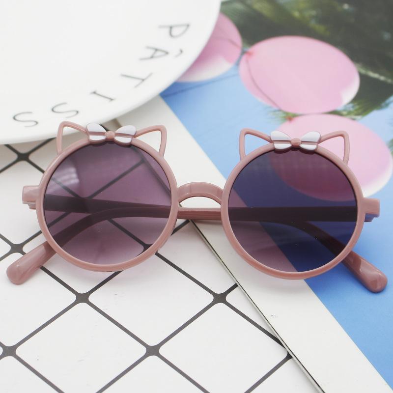 Children'S Sunglasses Uv-Proof Baby Sunglasses Kitten Ear Shape Round Frame Cute Children'S Glasses