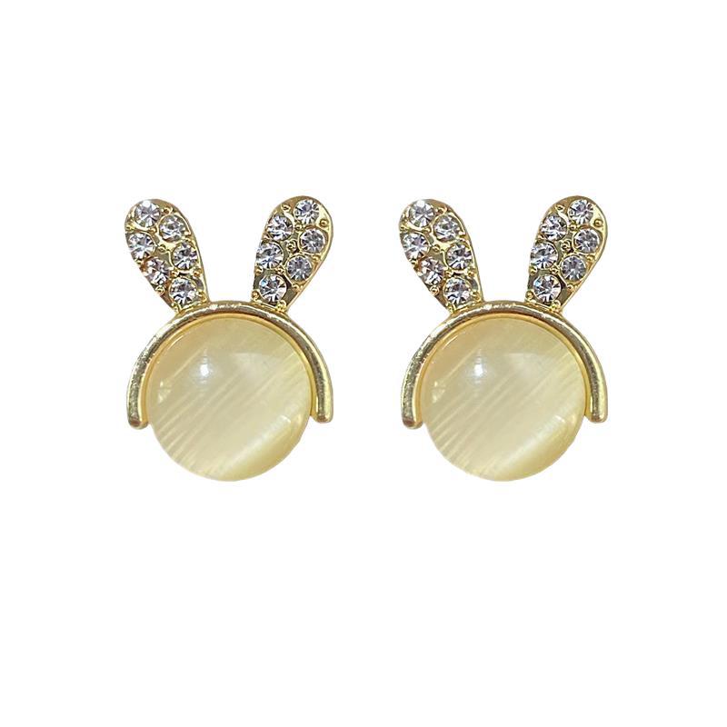Delicate Small Cat Eye Stone Rabbit Earrings S925 Silver Pin Elegant Jewelry For Women