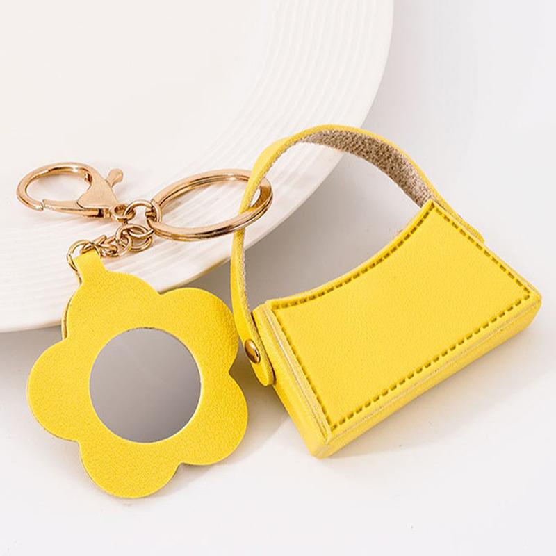 Portable Leather Pendant Mini Flower Mirror Handbag Keychain For Women Girls Personalized Keyring Backpack Decoration Gifts