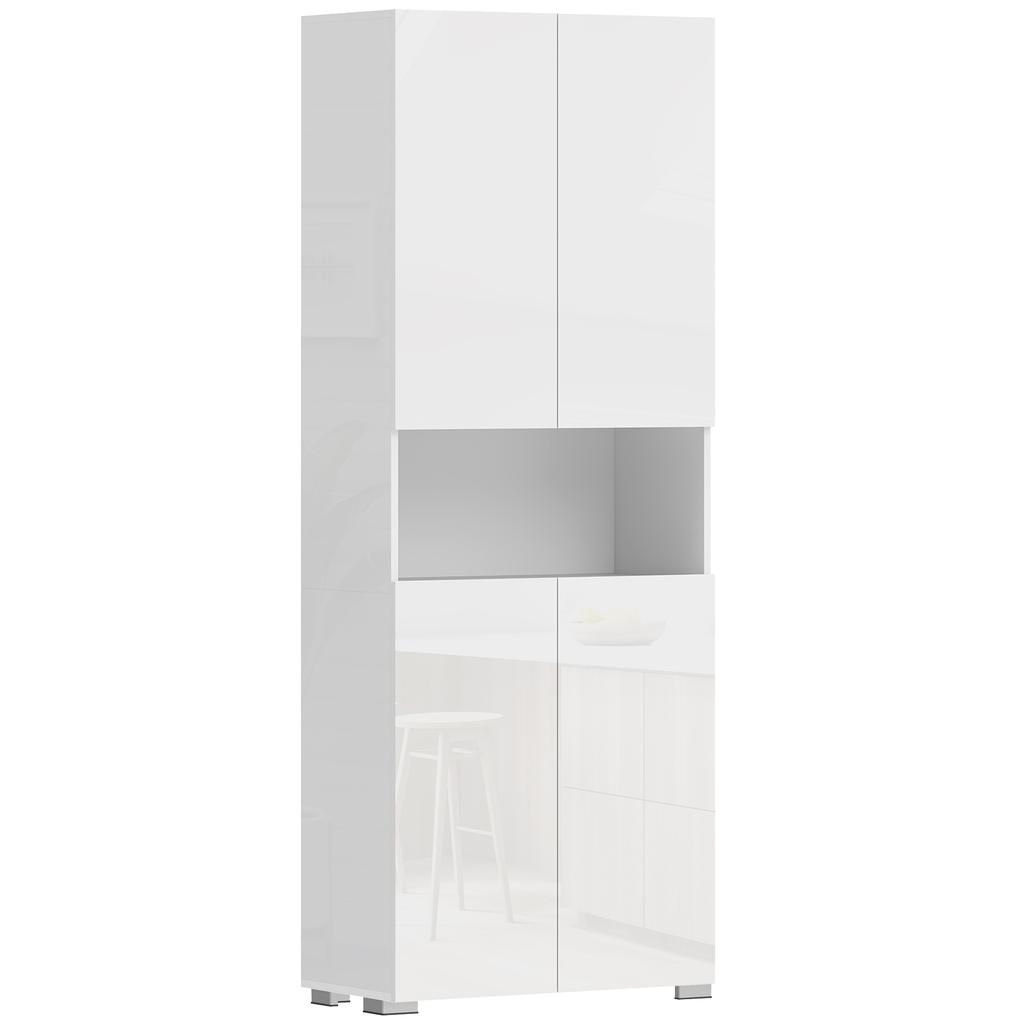 Armadio da Cucina Alto 180 cm, Dispensa con Ante a Chiusura Morbida e Ripiani Regolabili, Bianco Lucido