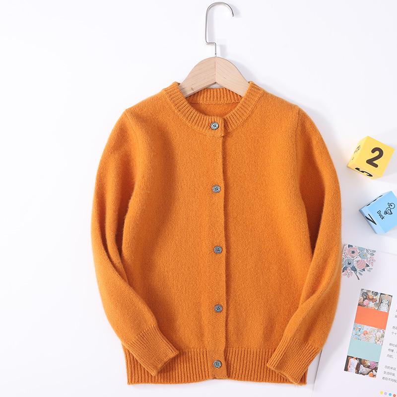 Kids' Pure Wool Round Neck Cardigan - Autumn & Winter Thick Sweater for Boys & Girls