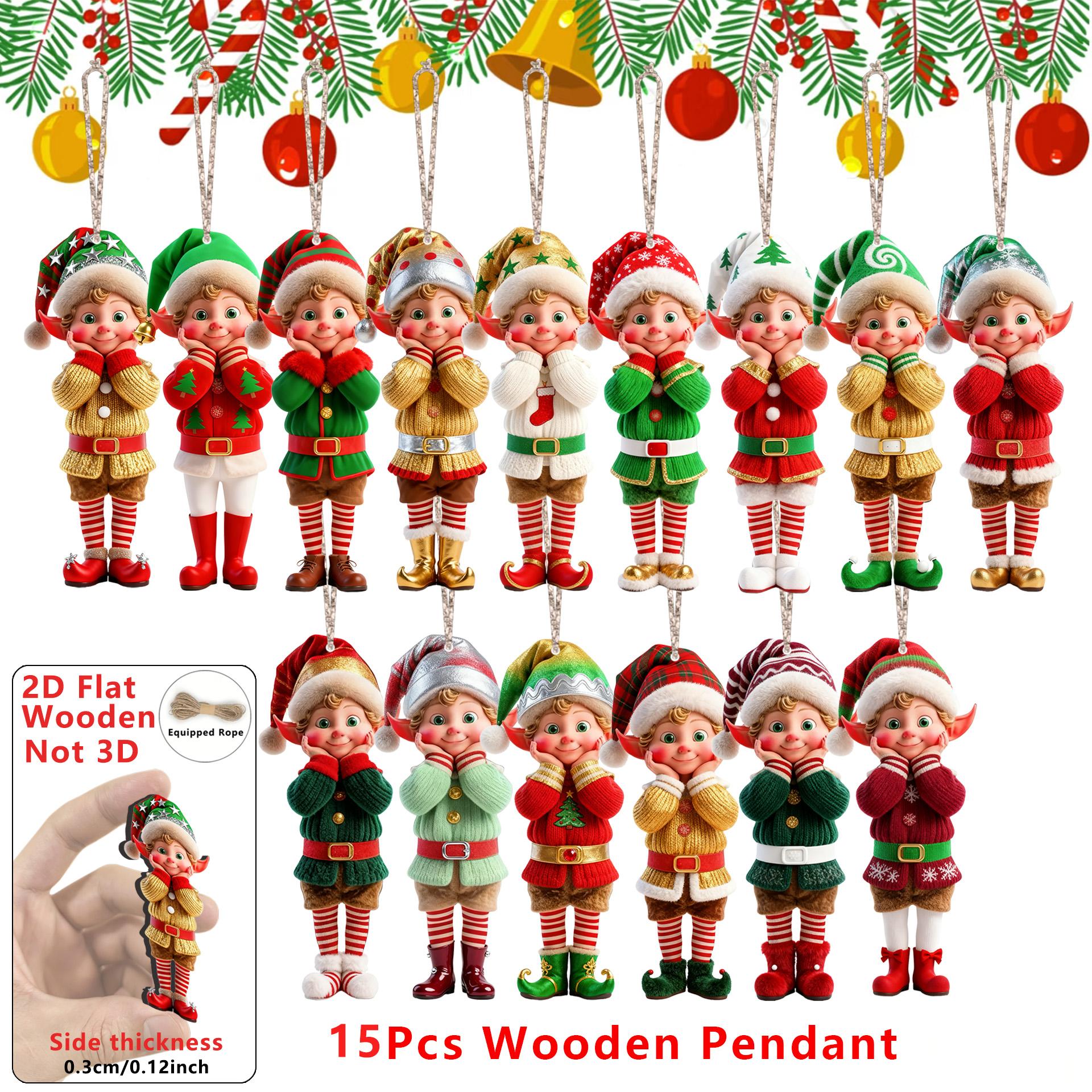 

15pcs Vivid Elf Wooden Decorations -2D Wooden Pendants Christmas Tree Decorations Are Perfect for Holiday Parties and Home Decor