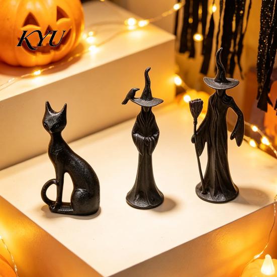 Collectibles for Gothic Lovers Abstract Witch Figurine, Resin Black Cat Statue, Retro Ornaments Ornament, Halloween Tabletop Decor Home Mantel Office