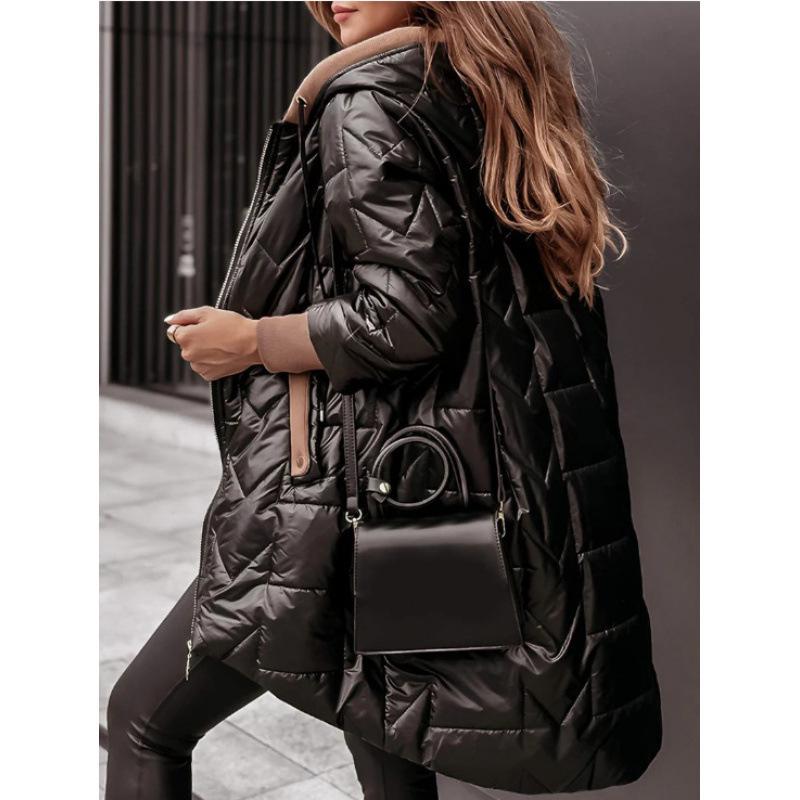 2025 Autumn/Winter Hooded Loose Cotton Padded Jacket - Solid Color, Long Sleeve with Zipper Closure