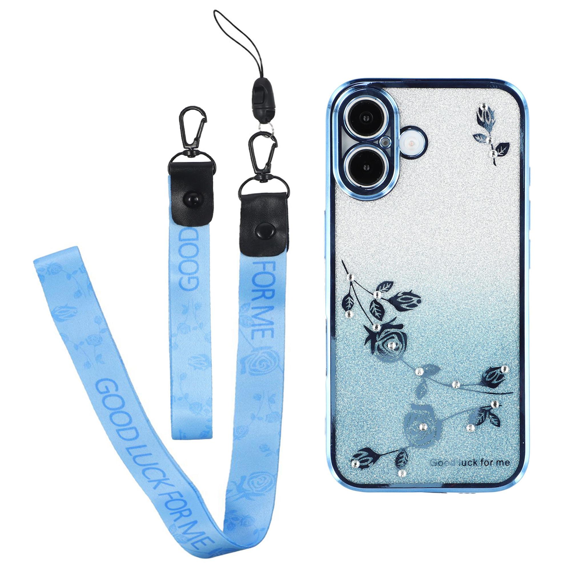 

KADEM For iPhone 16 Case TPU Gradient Glitter Phone Cover with Lanyards