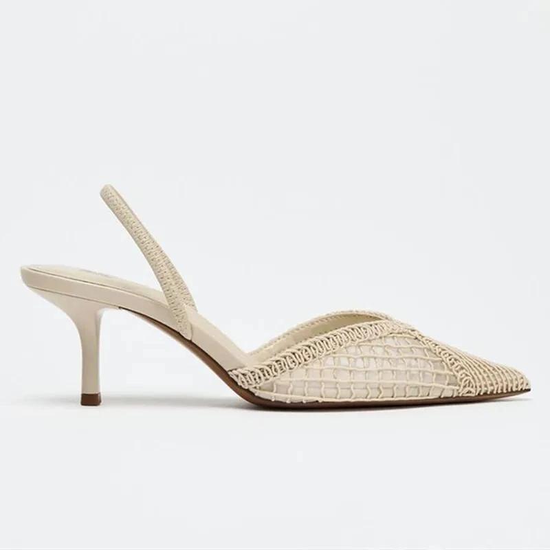 Fashion Comfort Mesh Woven Brand Pumps Women Summer Fashion Pointy Toe Thin Heel Designer Shoes Elegant Banquet Dress Shoe Zapatos Mujer