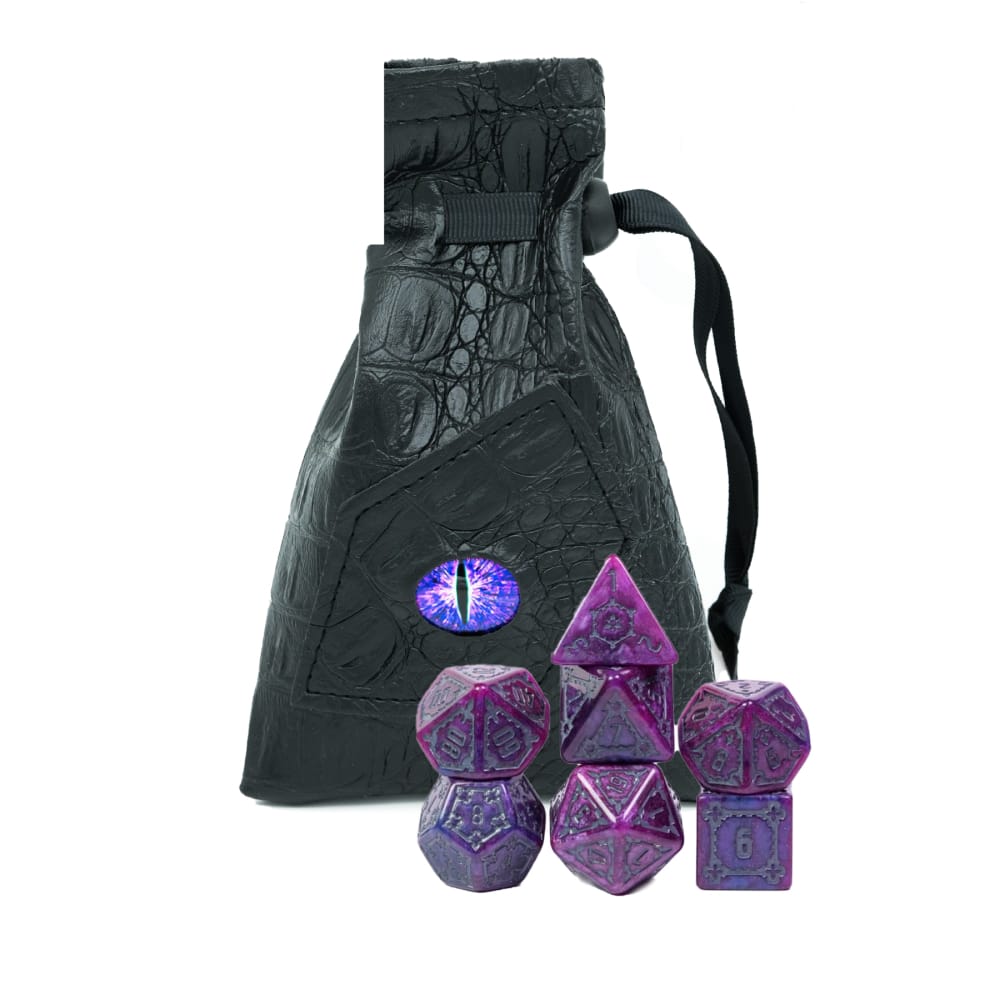 Cusdie 25mm Riesige DND Würfel Schlossmuster Harz Polyedrisches Würfelset mit Lederbeutel für D&D Pathfinder Rollenspiel Brettspiele