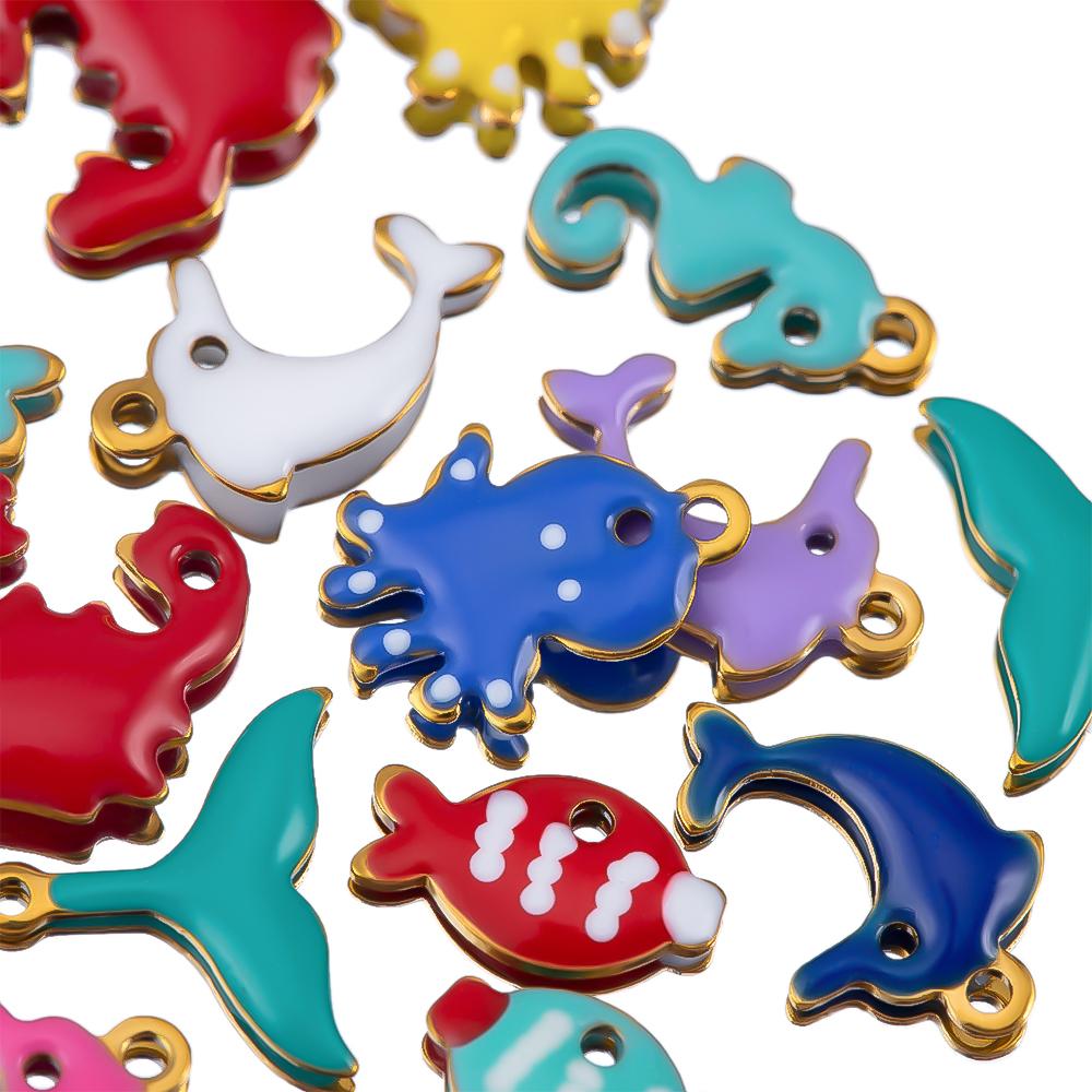20pcs Stainless Steel Cute Marine Dolphin Octopus Crab Fish Tail Starfish Charms Necklace Earring Pendant for DIY Jewelry Making