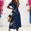 Women Plus Size V Neck Short Sleeve Floral Printed Straight Long Dress