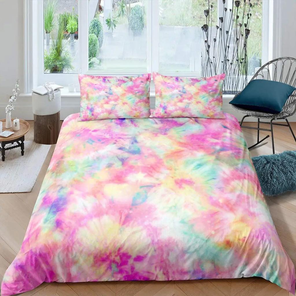 Tie Dye Duvet Cover Set Bohemian Hippie Spiral Bedding Sets Ethnic Boho Comforter Cover Set Swirl Tie Dye Pattern Quilt Covers