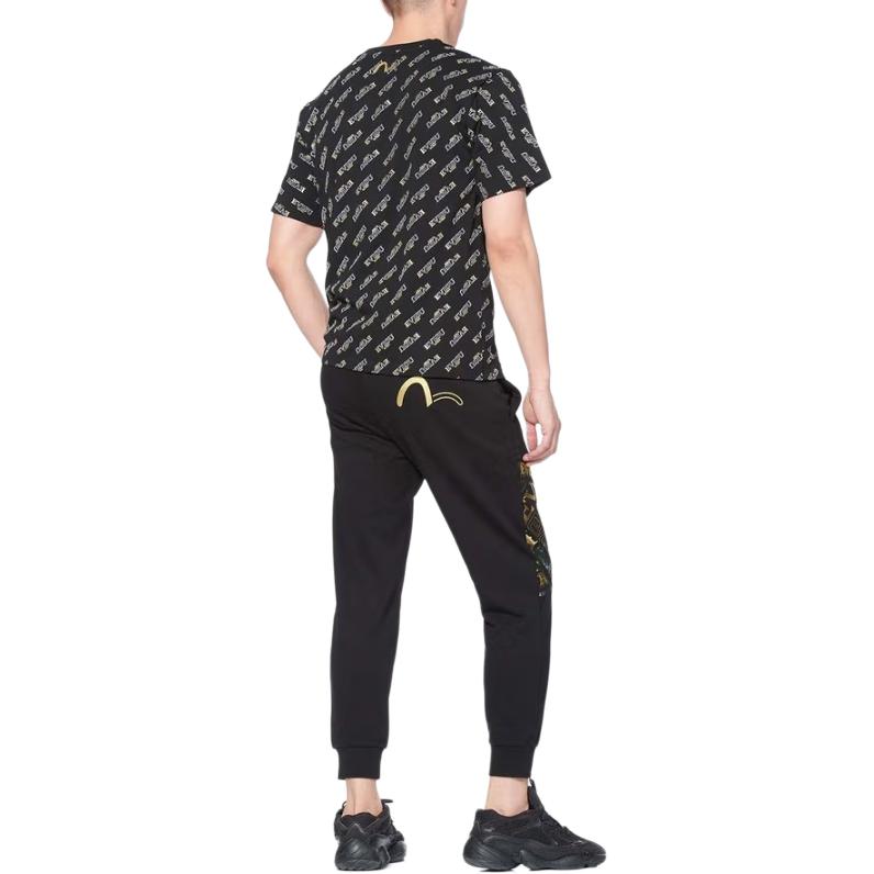 Evisu SS20 All Over Logo Print T-Shirt Men Tops Black 2ESGNM0TS610XX