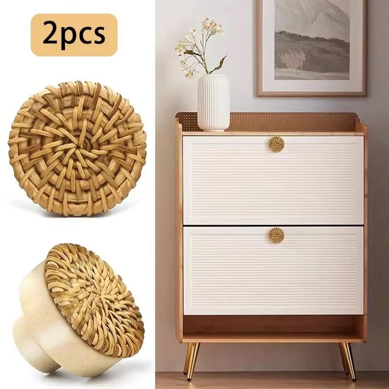 Massivholz Türgriff Rund Klein Rattan Flechtwerk Kreativ Einloch Schrank Kleiderschrank Schuhschublade Beschläge Minimalistisch