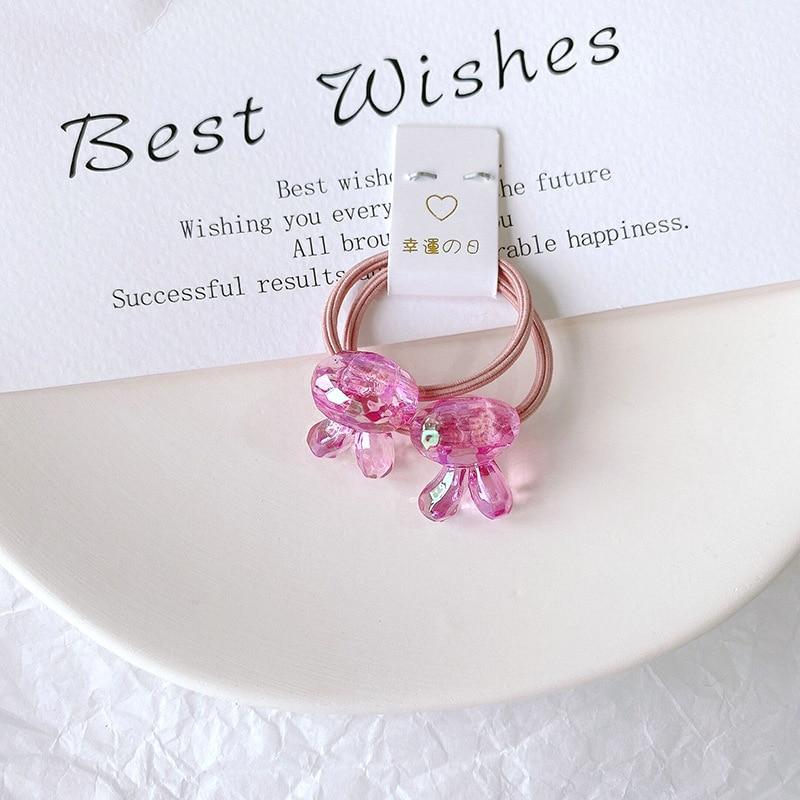 1 Pair Kid Hair Band Cute Sweet Floral Heart Bear Crystal Hair Rope for Baby Girl Little Girl Hair Accessories