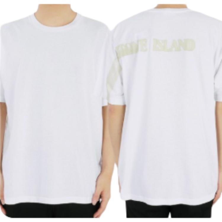 Stone Island Letter Logo Round Neck Short Sleeve T-Shirt Unisex T-Shirts White 80152RC86-V0001