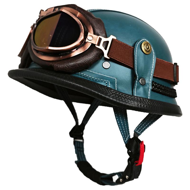 German Handmade Leather Helmet Men and Women Four Seasons Half Helmet Electric Vehicle Helmet Retro Steel Helmet