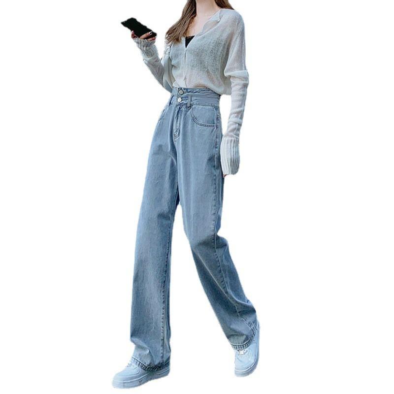 High Waist Wide Leg Jeans Women Fall Winter Straight Loose Fit Cotton Denim Trousers Vibe Style