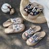 Fashion 2025 Women Casual Linen Handmade Embroidery Mules Flat Slippers Retro Vegan Summer Ladies Canvas Comfortable Espadrille Shoes
