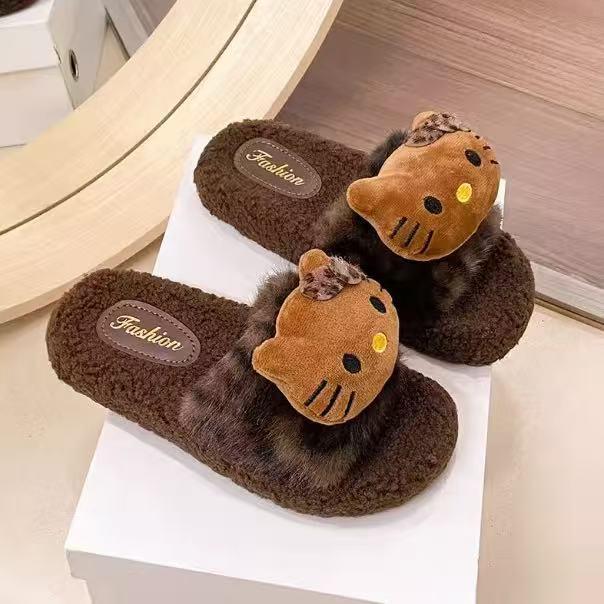 2024 Trendy Leopard Print Furry Slippers for Women - Autumn/Winter Outdoor & Home Wear with Thick Sole