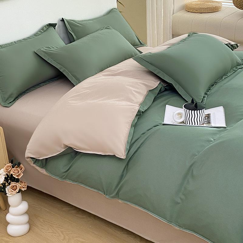 Zweifarbige Aloe-Baumwolle Gebürstetes Karomuster Bettwäsche-Set: Bettdecke, Bettlaken und Kissenbezüge für Wohnheime - MUJI Stil