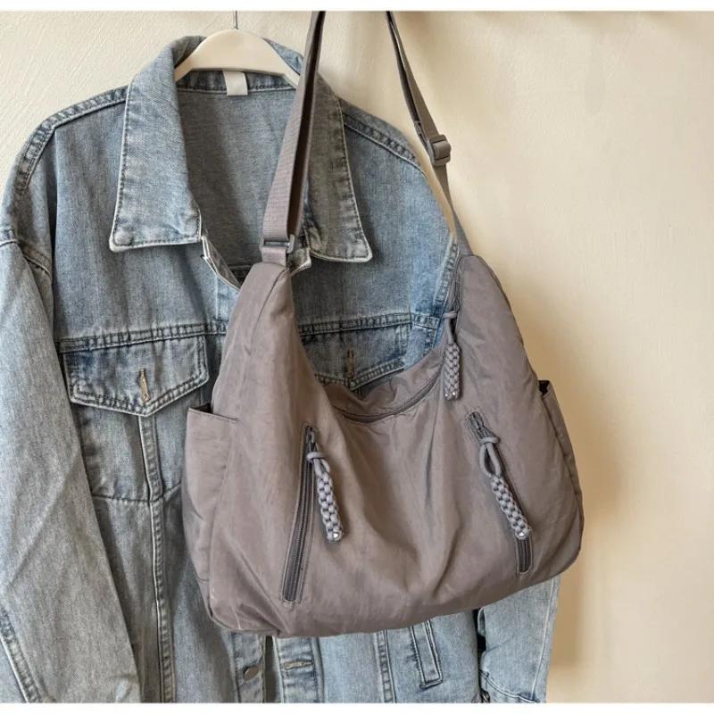 

Summer Women Solid Color Shoulder Bag Fashion Lightweight Versatile Travel Crossbody Bag Commuter Nylon Large Capacity Hobo Bag