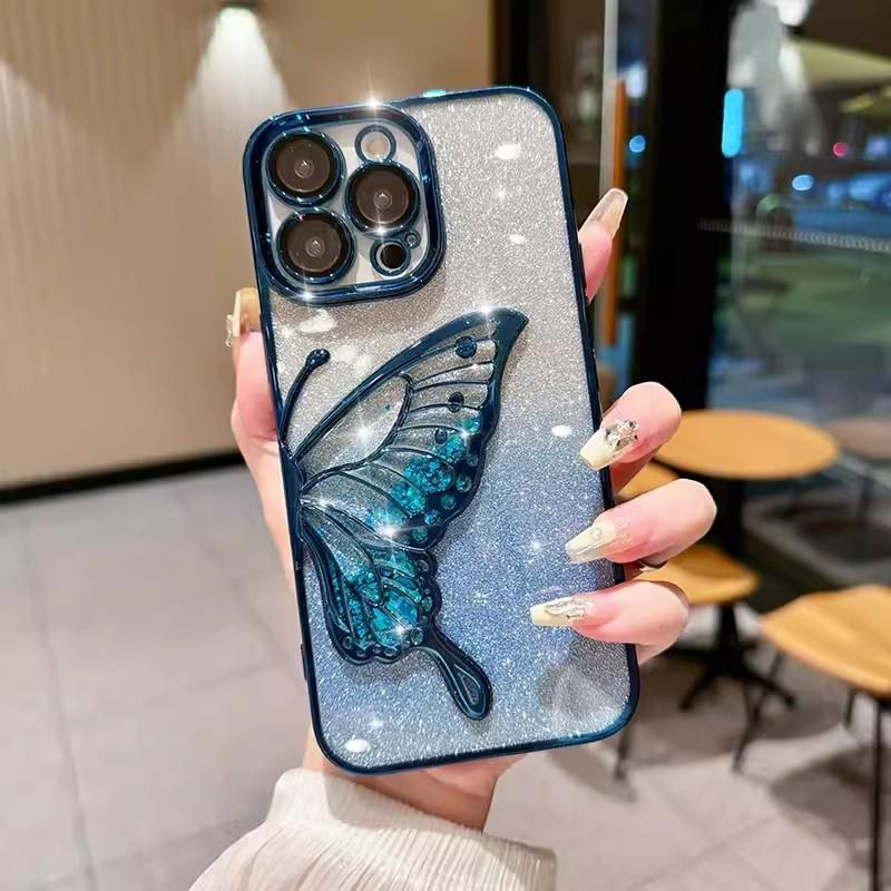 Quicksand Butterfly Applicable To Apple 16pro Gradient Glitter Powder Mobile Case 15 Color Plated IPhone 14 Full Pack Protection Case