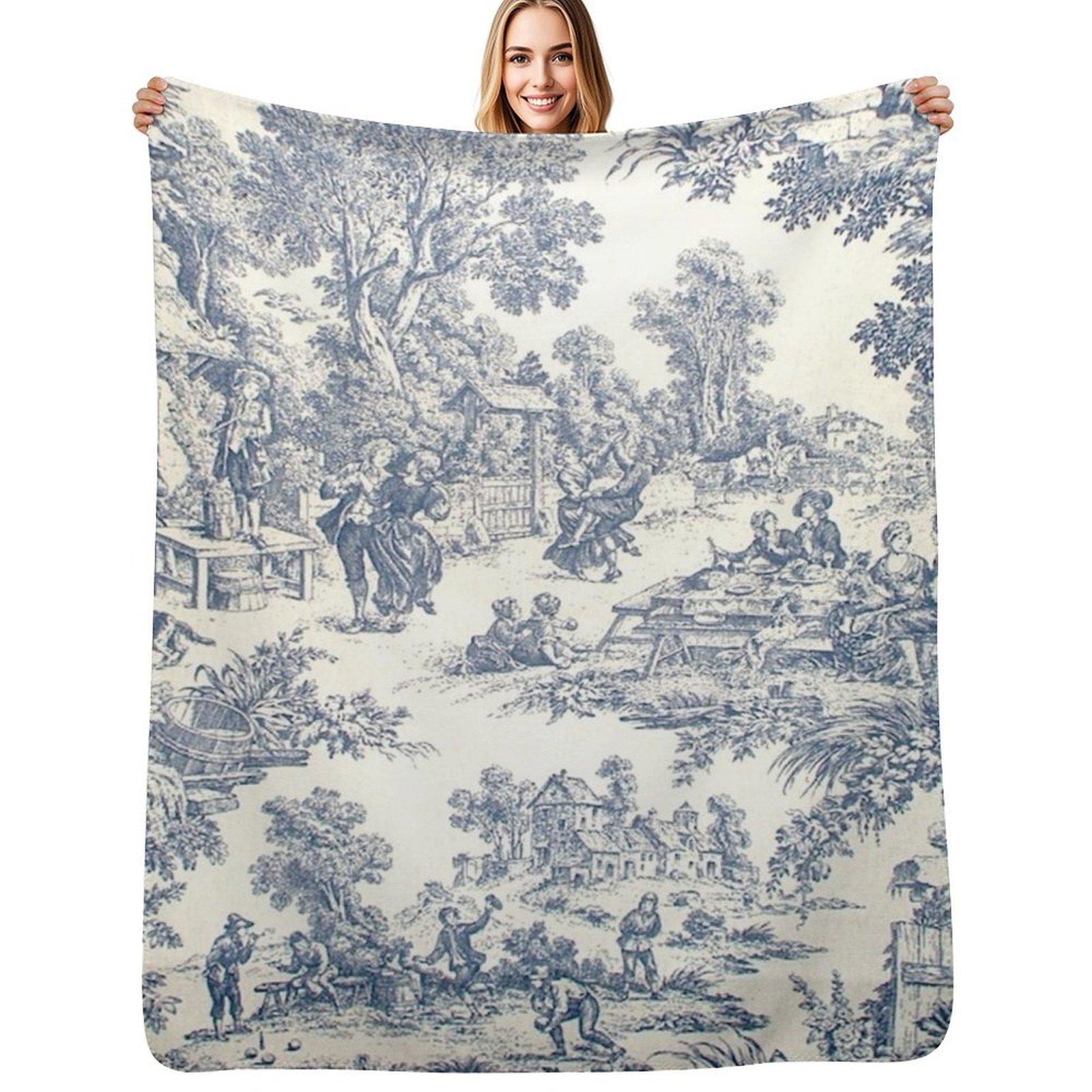 Toile de Jouy Number 2 Throw Blanket Fade Resistant Durable Throw Blanket 75X95CM