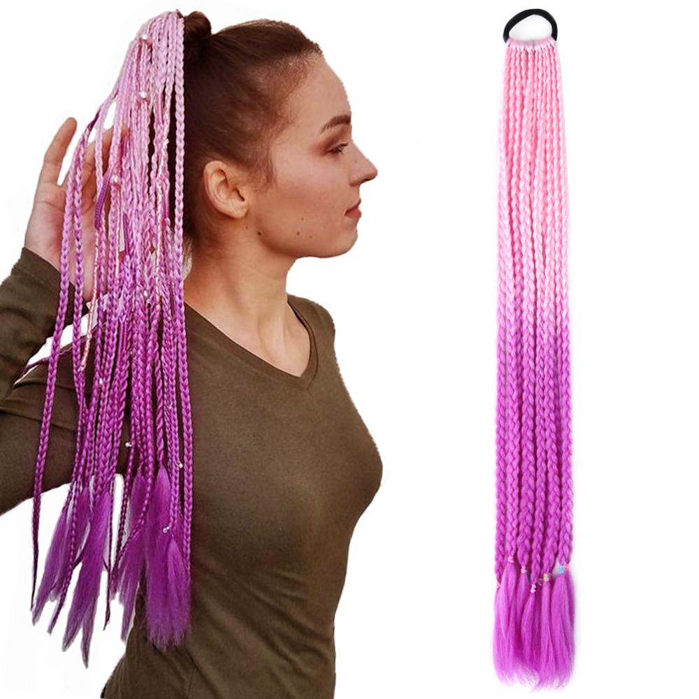 Ponytail With Hair Rubber Bands Long Box Crochet Synthetic Hair Piece Ombre Braiding Hair Extensions Braid