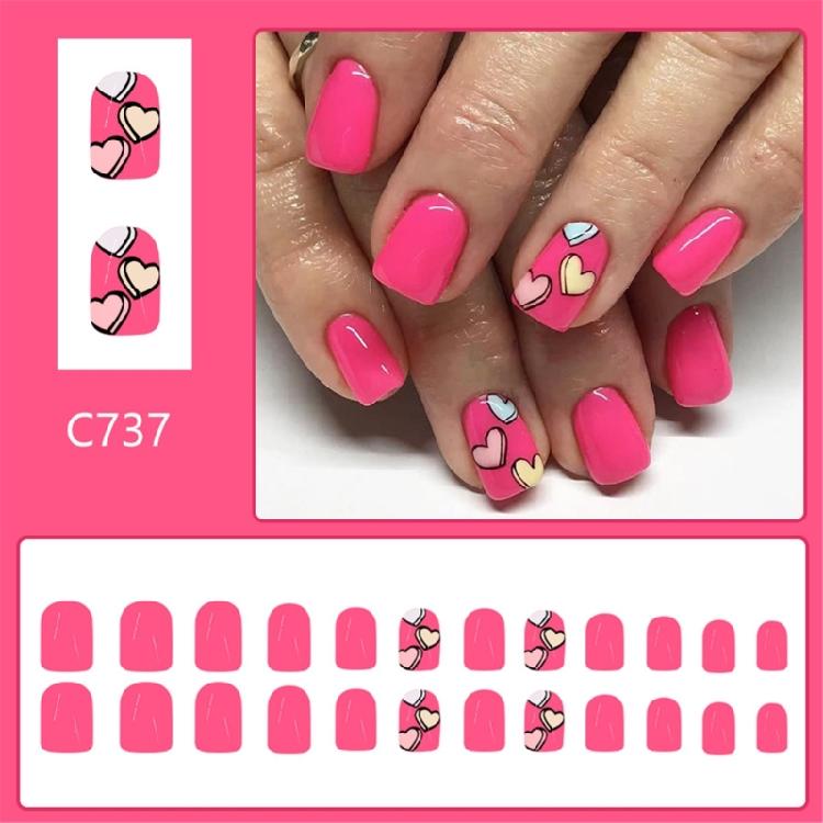 Valentine's Day Press On Nail in Colorful Heart Designs Stick on Nail False Nail Glossy Acrylic Square Nail for Women