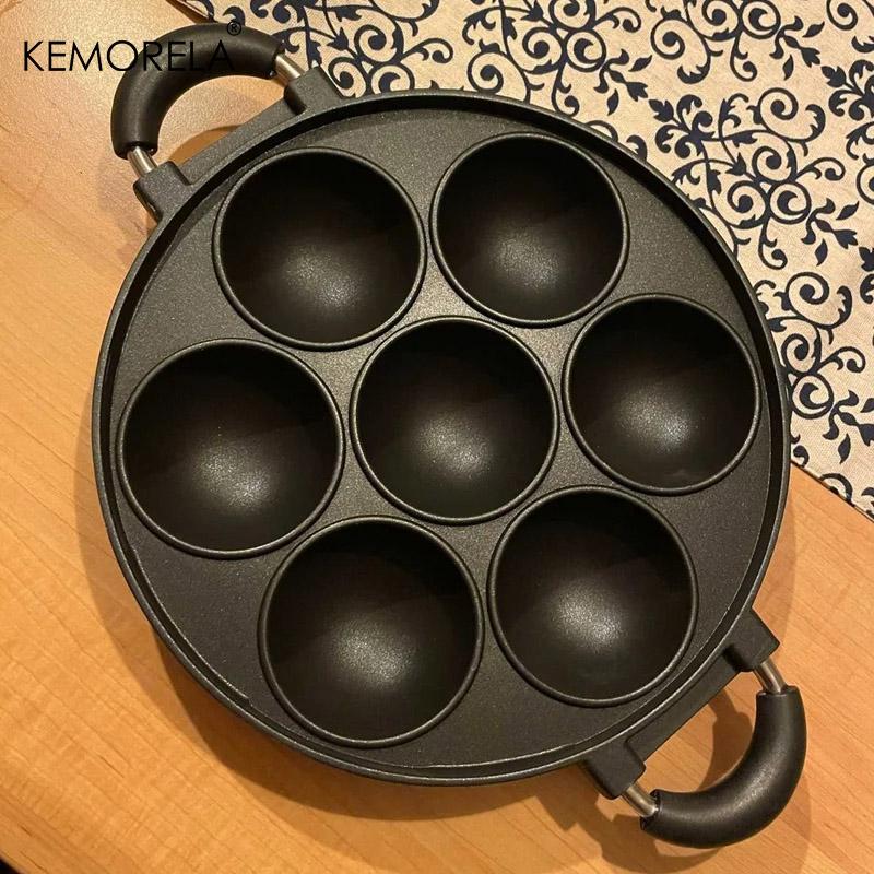 7 Hole Cooking Cake Pan Cast Iron Omelette Pan Non-Stick Cooking Pot Breakfast Egg Cooker Cake Mold Kitchen Cookware Kitchenware