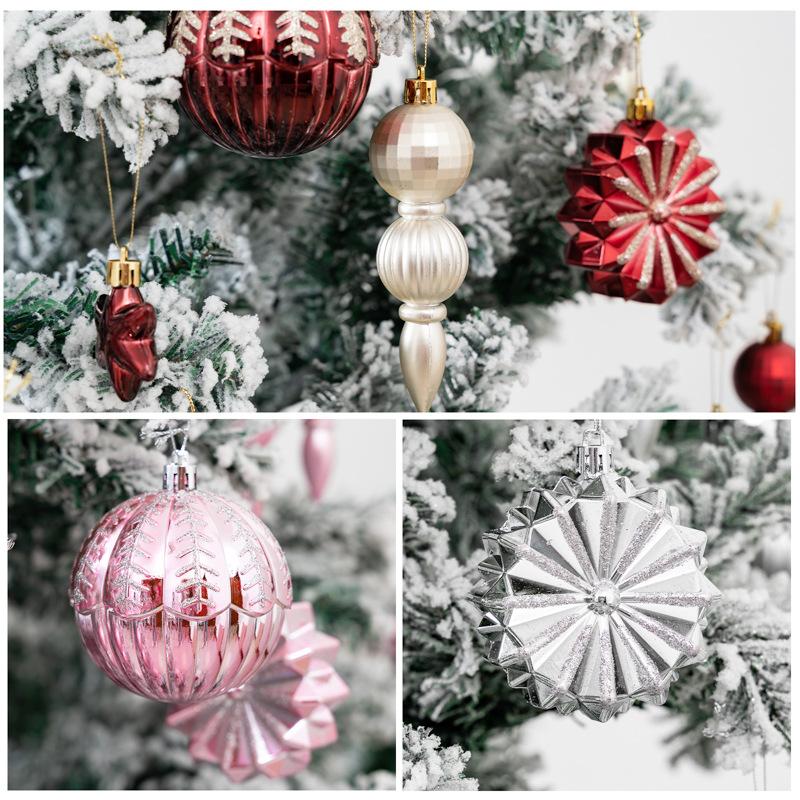 52PCS Acrylic Christmas Ornaments Bulk Set with Red Ribbon Hanging for Tree Home Party Decor Festive Family Users Gifts