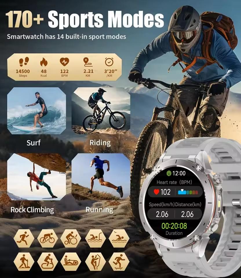 2026 Neue Outdoor Militär Smartwatch Herren GPS Track Wasserdicht 730mAH Gesundheit Anruf Sport Fitness Armband GPS Track Uhren Schwimmen