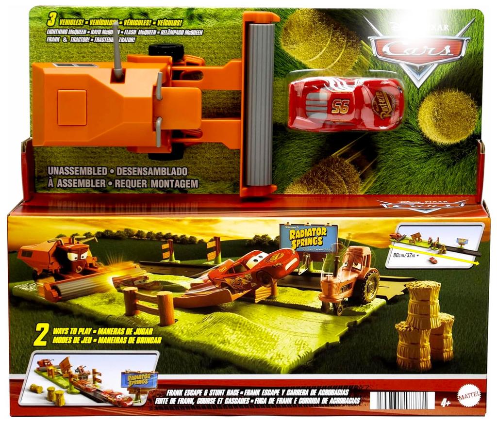 Cars 2024 Mattel 1:55 Character Car Frank Escape and Stunt Race Playset Disney Pixar Diecast Model Car Movie Animation FRANK ESCAPE AND STUNT RACE