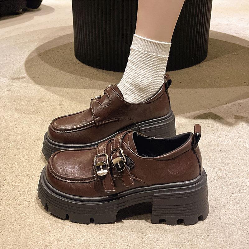 French Retro Black Heightened Platform Small Leather Shoes Women's 2025 New Autumn Versatile Skirt Mary Jane Single Shoes