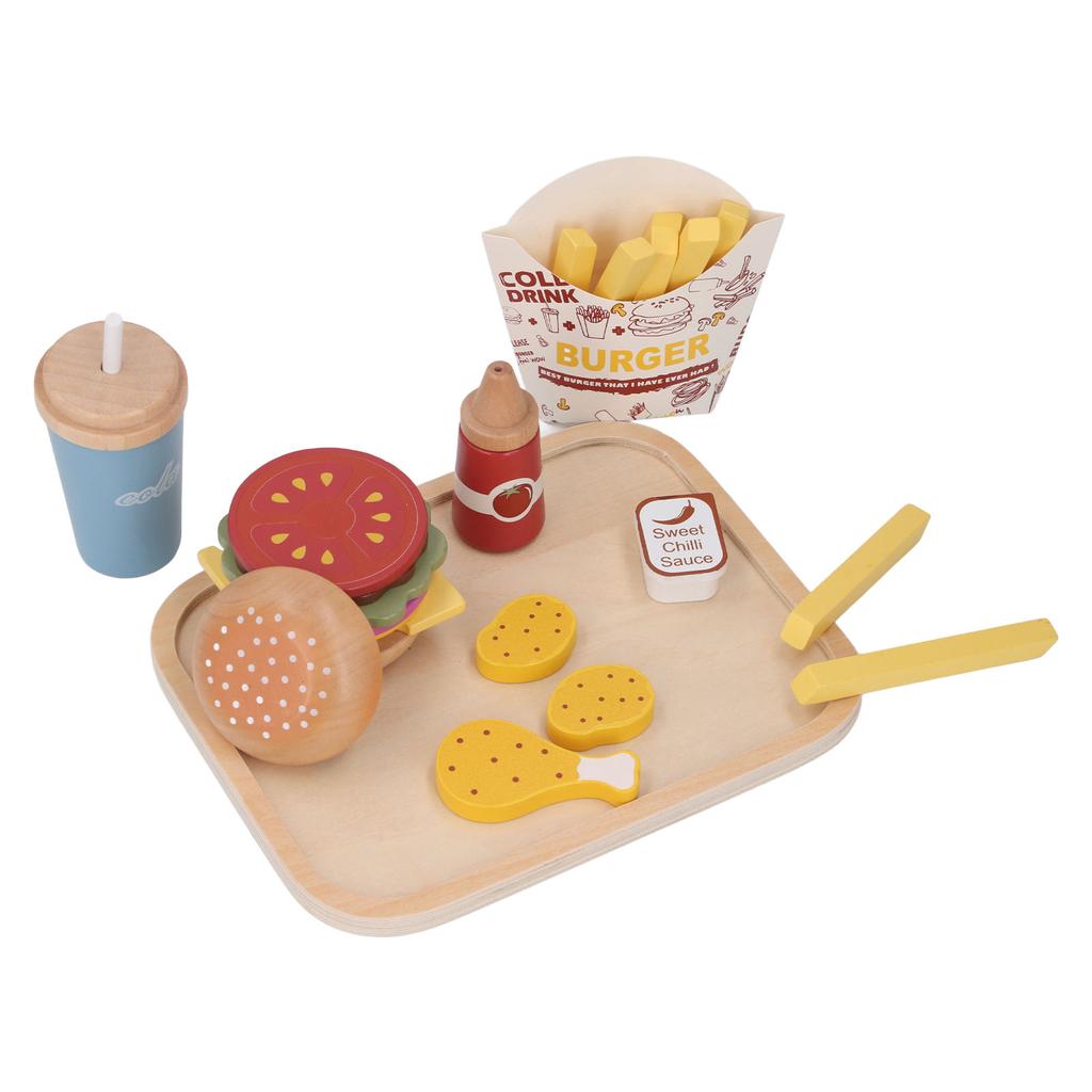 Set Hamburger Fast Food din Lemn de Jucărie Realist Educativ Accesorii de Bucătărie Jucărie pentru Băieți Fete