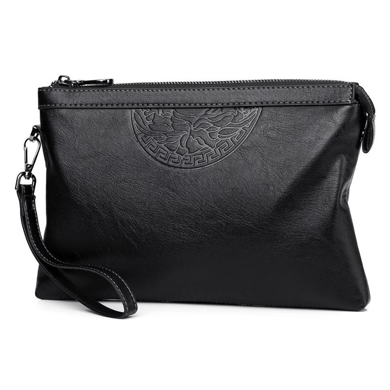 Men's Cross-Border Fashion Zipper Clutch: Large Capacity, Textured Handbag for Business & Portability.